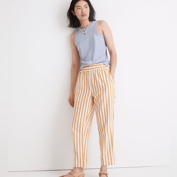 Madewell Pants - Madewell Tapered Huston Pull-On Crop Linen Blend Pants in Stripe Size Medium